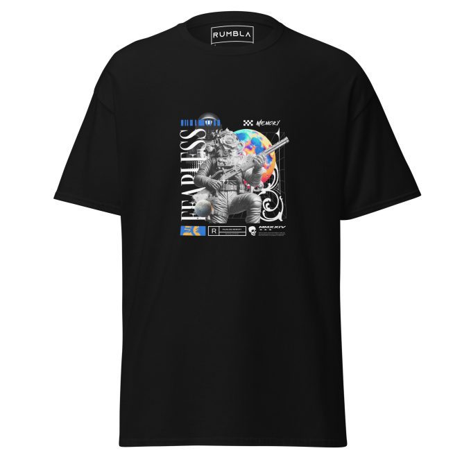 Unisex Futuristic Spacesuit Collage T-Shirt – Surrealist Pop Art Design with Abstract Planets, Military Gear, and Vibrant Geometric Elements