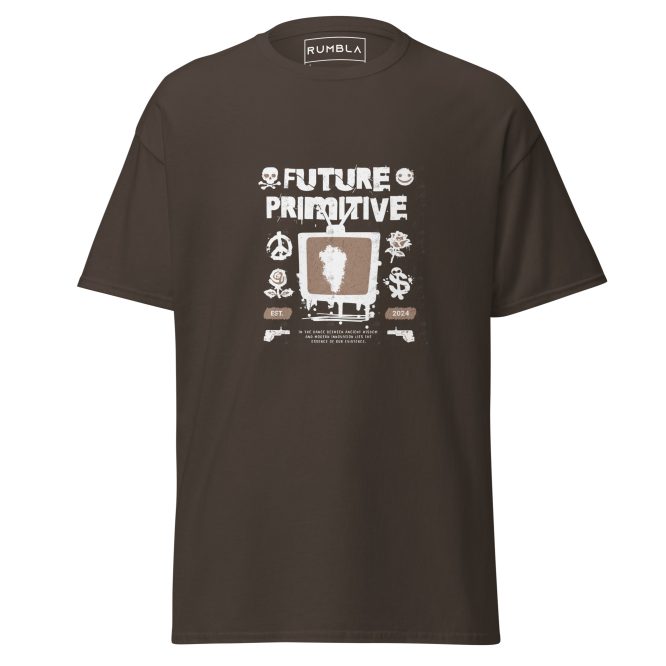 Future Primitive Vintage-Inspired Graphic T-Shirt – Distressed Brown TV Design with Floral Elements & Retro Grunge Aesthetic