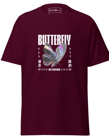 Unisex Iridescent Butterfly T-Shirt – Digitally Rendered Glossy Rainbow Wings on White Background, Stylish and Artistic Design Tee