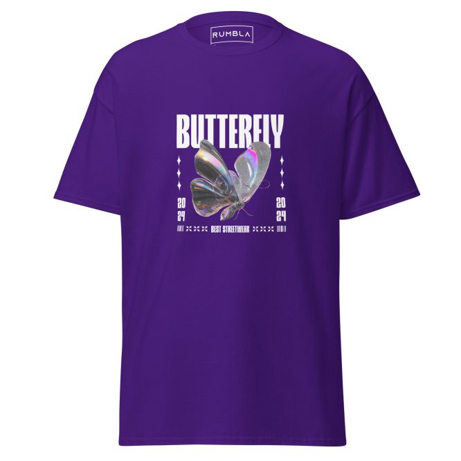 Unisex Iridescent Butterfly T-Shirt – Digitally Rendered Glossy Rainbow Wings on White Background, Stylish and Artistic Design Tee