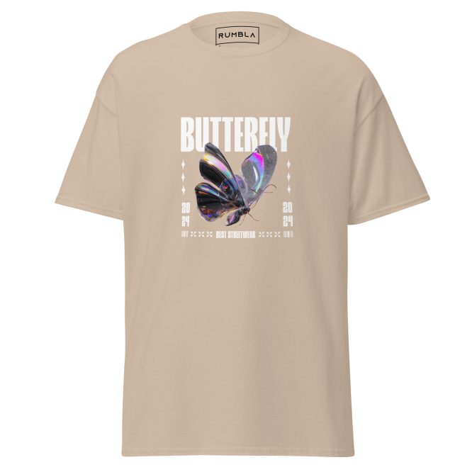 Unisex Iridescent Butterfly T-Shirt – Digitally Rendered Glossy Rainbow Wings on White Background, Stylish and Artistic Design Tee