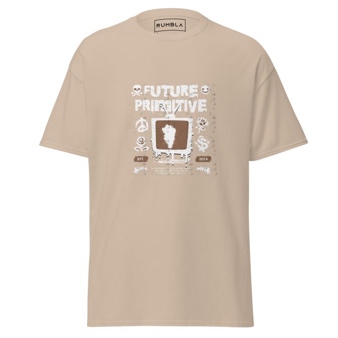 Future Primitive Vintage-Inspired Graphic T-Shirt – Distressed Brown TV Design with Floral Elements & Retro Grunge Aesthetic